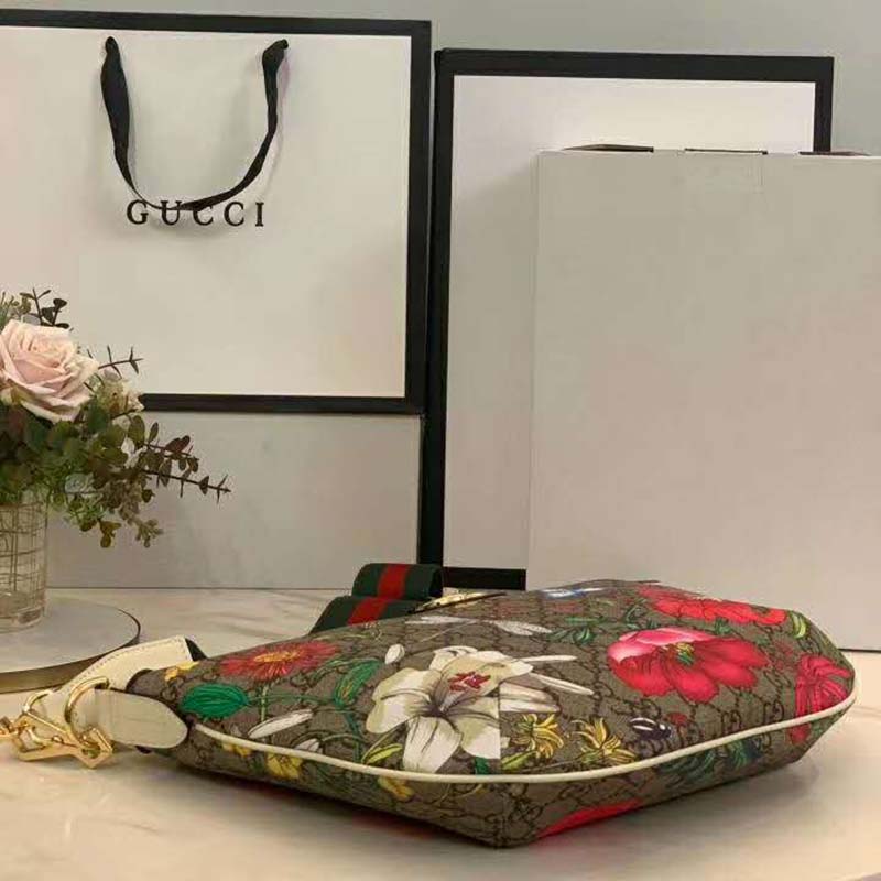 Gucci GG Women GG Flora Shoulder Bag Beige/Ebony Supreme Canvas