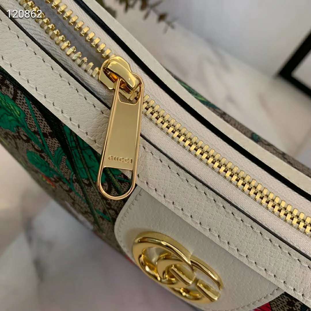 Gucci GG Women GG Flora Shoulder Bag Beige/Ebony Supreme Canvas