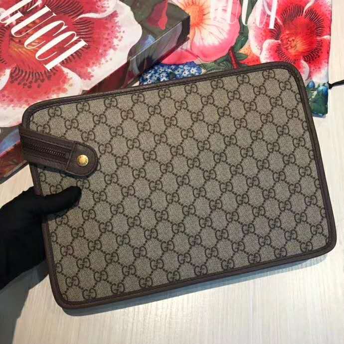 Gucci GG Unisex Ophidia GG Pouch Beige/Ebony GG Supreme Canvas