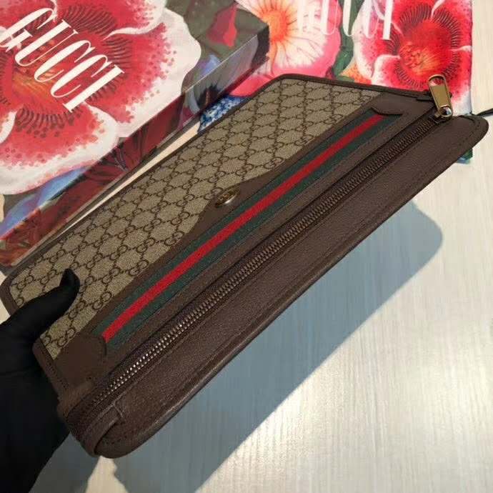 Gucci GG Unisex Ophidia GG Pouch Beige/Ebony GG Supreme Canvas