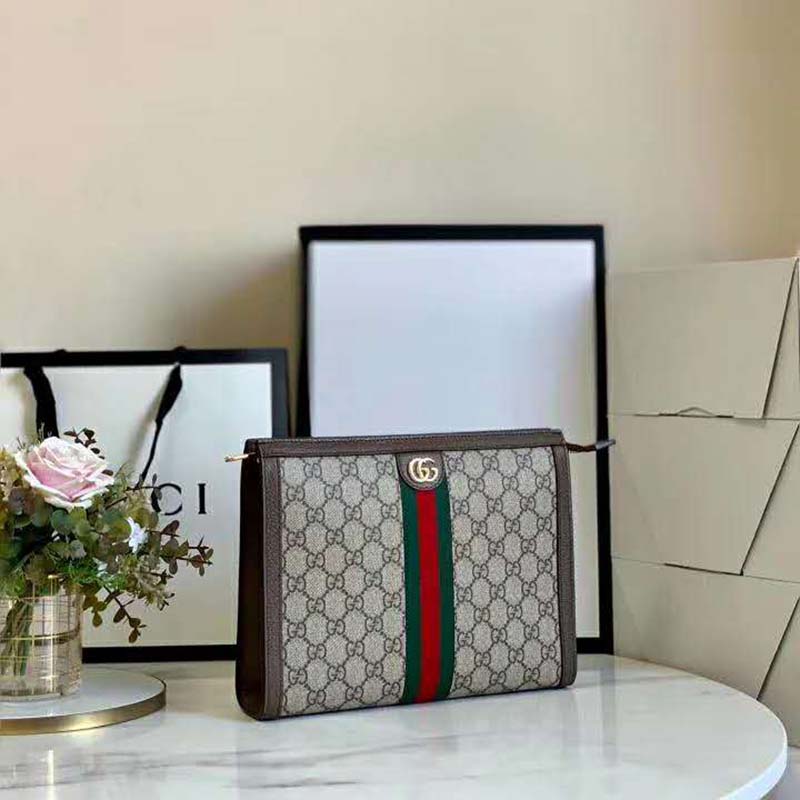 Gucci GG Unisex Ophidia Pouch Beige/Ebony GG Supreme Canvas