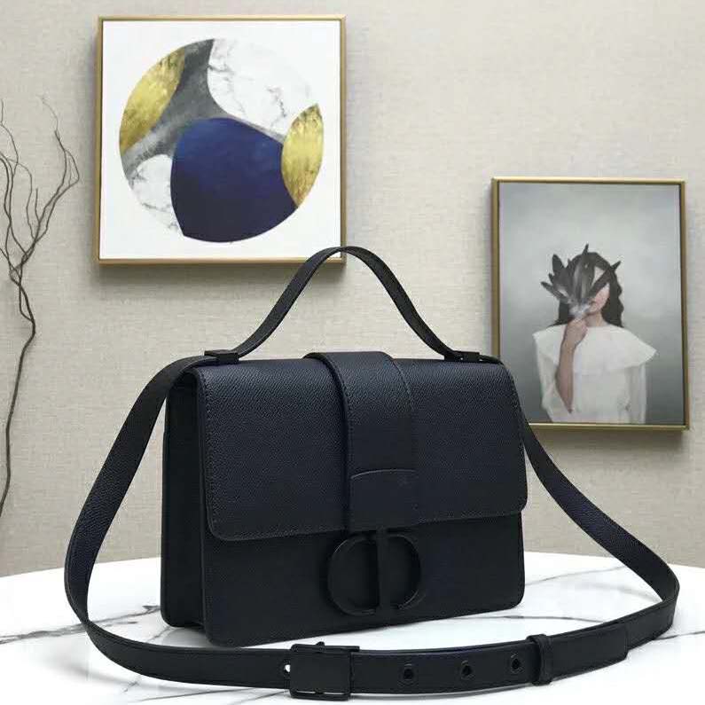 Dior Women 30 Montaigne Bag Black Grained Calfskin CD Clasp