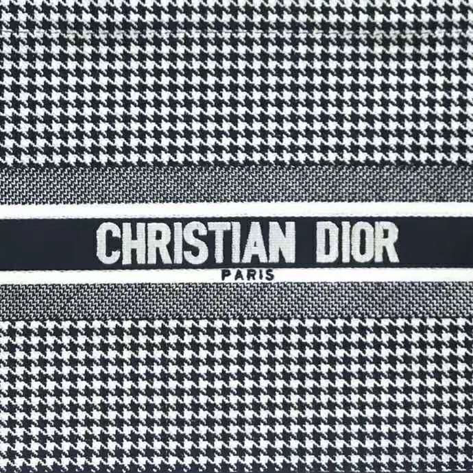 Dior Women Dior Book Tote Black and White Houndstooth Embroidery