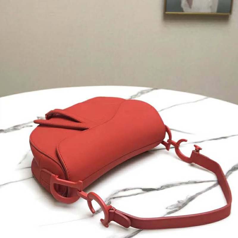 Dior Women Saddle Bag in Cherry Red Ultramatte Calfskin