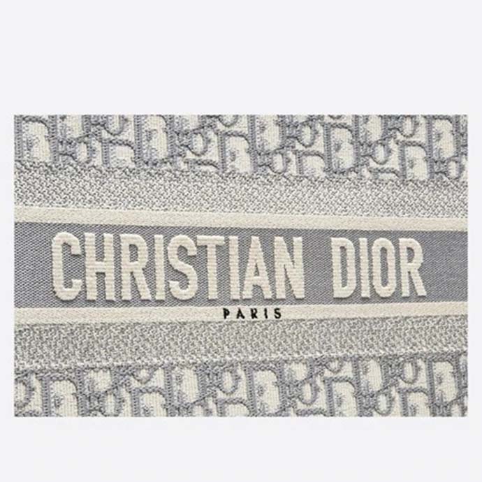 Dior Women Small Dior Book Tote Gray Dior Oblique Embroidery