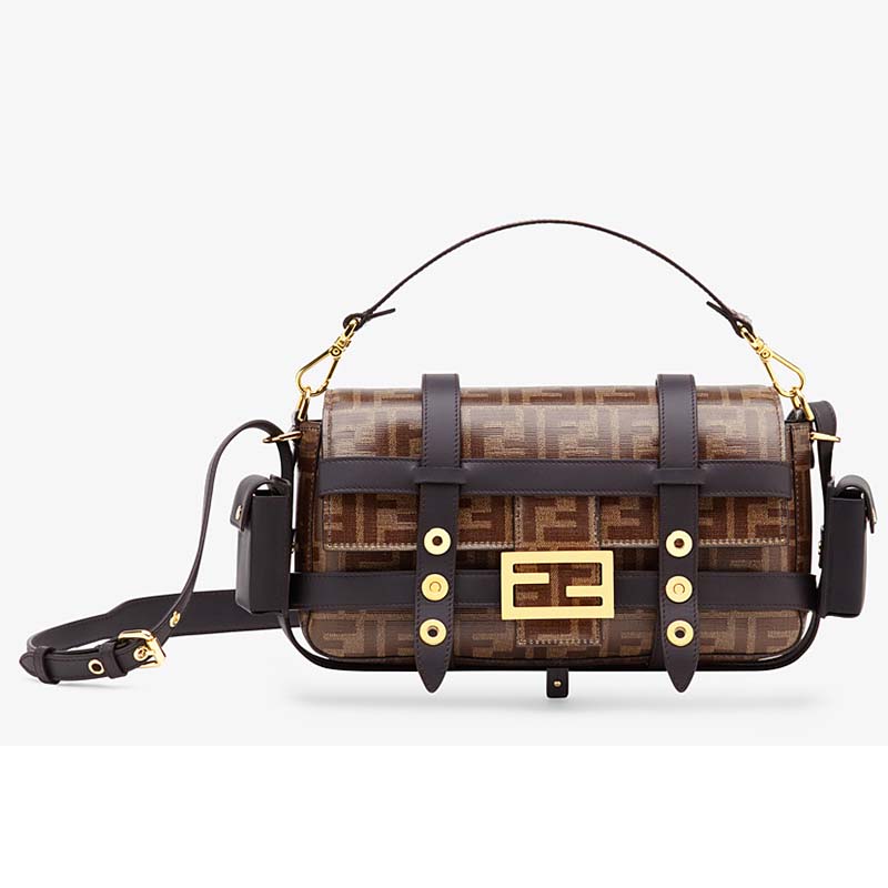 Fendi Women Baguette Cage Glazed Fabric Bag Jacquard FF Motif