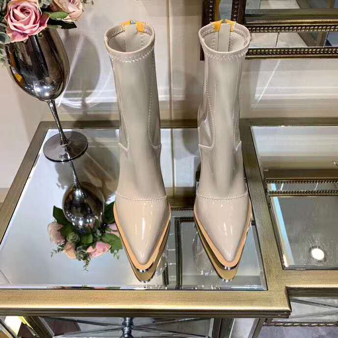 Fendi Women Glossy Gray Neoprene Ankle Boots FFrame Pointed-Toe