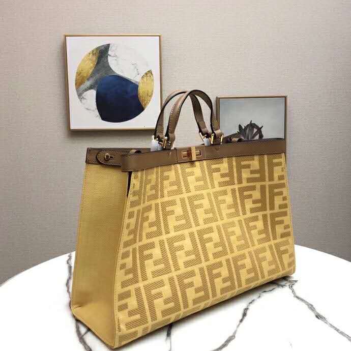 Fendi Women Medium Peekaboo X-Tote Beige Canvas Bag-Brown