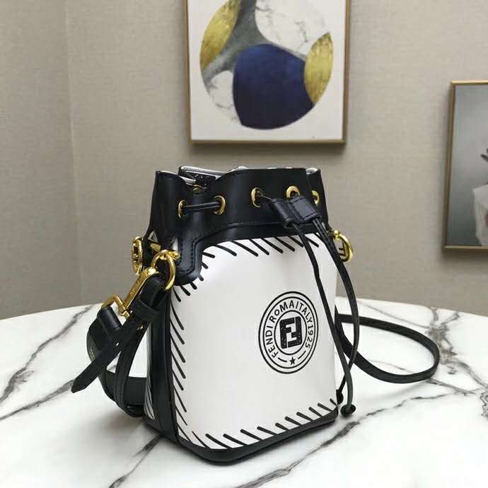 Fendi Women Mon Tresor Bucket Bag White Canvas Mini-Bag