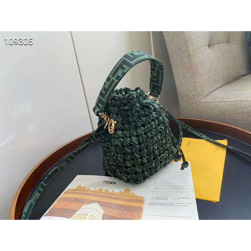 Fendi Women Mon Tresor Jacquard Fabric Interlace Mini-Bag-Dark Green