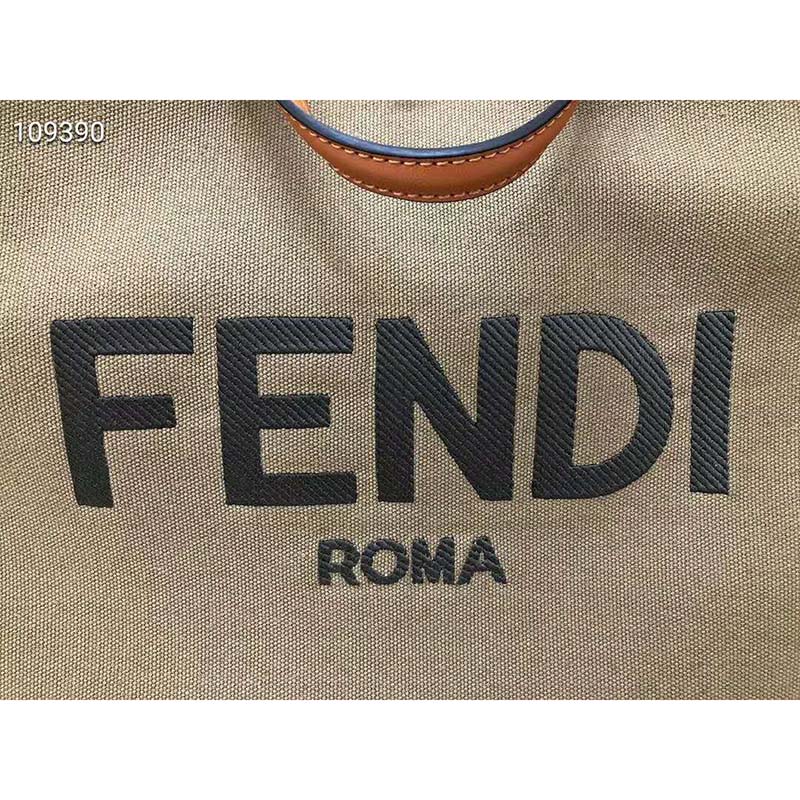 Fendi Women Peekaboo X-Tote Large Dark Green Canvas Shopper