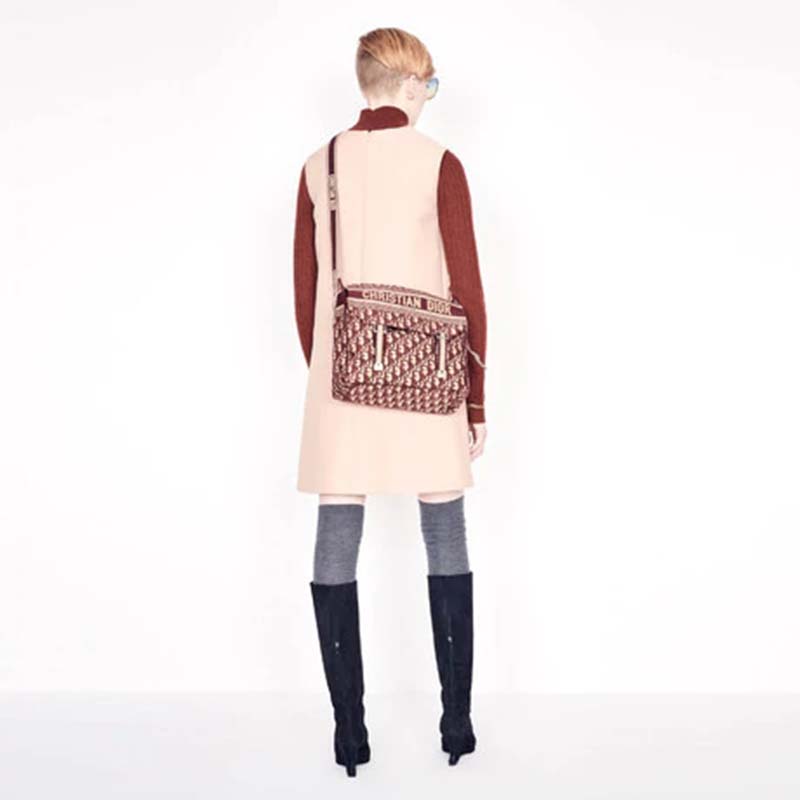 Dior Unisex Diorcamp Bag Burgundy Dior Oblique Embroidery