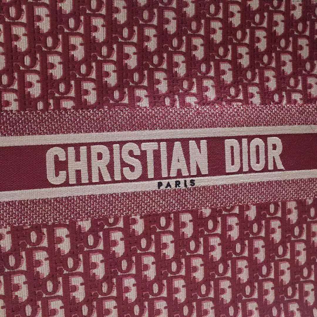 Dior Unisex Dior Book Tote Maroon Dior Oblique Embroidered Velvet