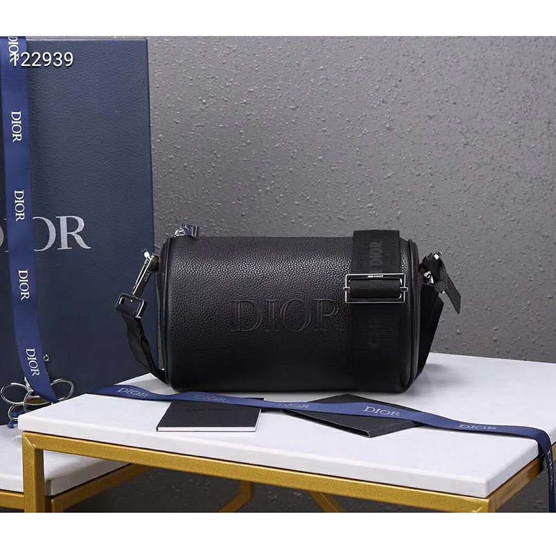 Dior Unisex Roller Messenger Bag Black Grained Calfskin “Dior” Signature