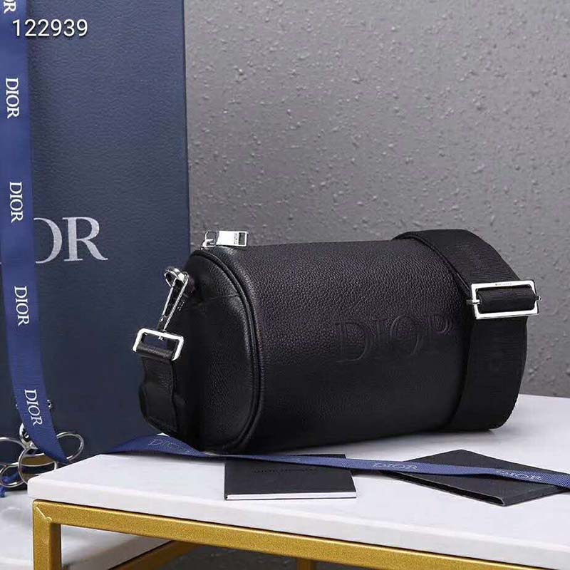 Dior Unisex Roller Messenger Bag Black Grained Calfskin “Dior” Signature