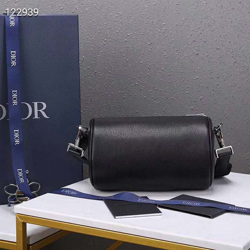 Dior Unisex Roller Messenger Bag Black Grained Calfskin “Dior” Signature
