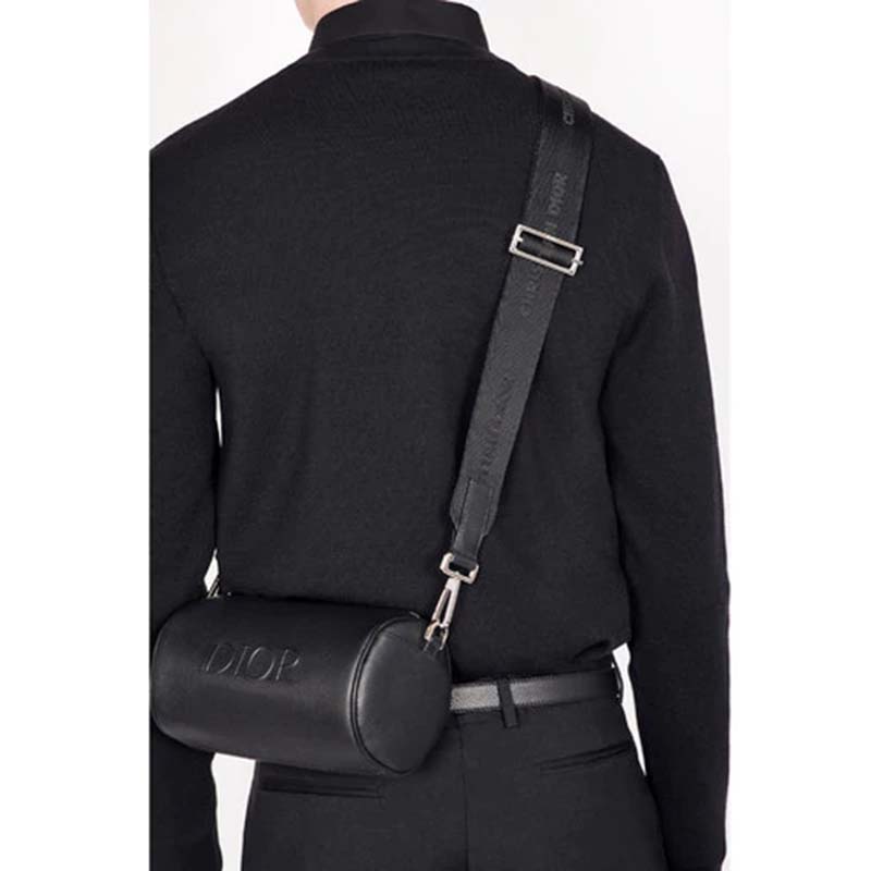 Dior Unisex Roller Messenger Bag Black Grained Calfskin “Dior” Signature