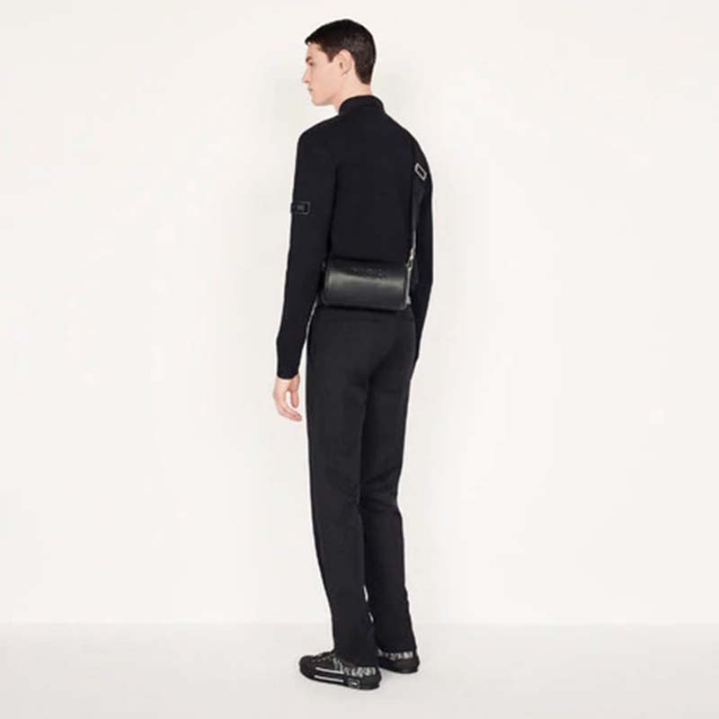 Dior Unisex Roller Messenger Bag Black Grained Calfskin “Dior” Signature