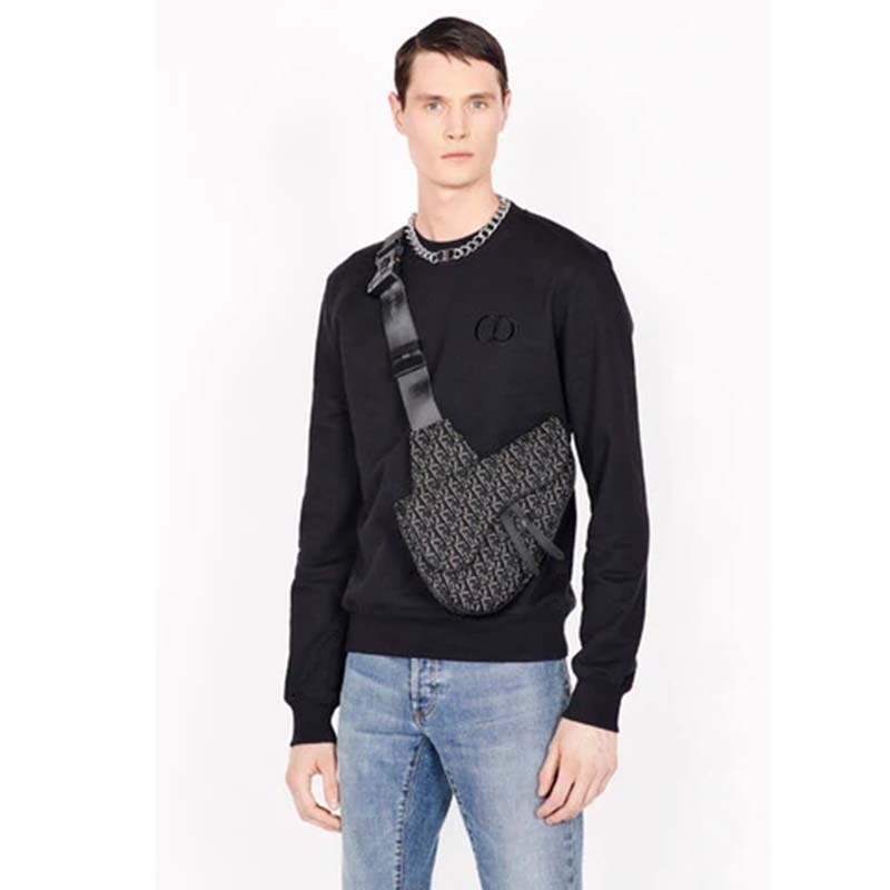 Dior Unisex Saddle Bag Gray Dior Oblique Jacquard Grained Calfskin