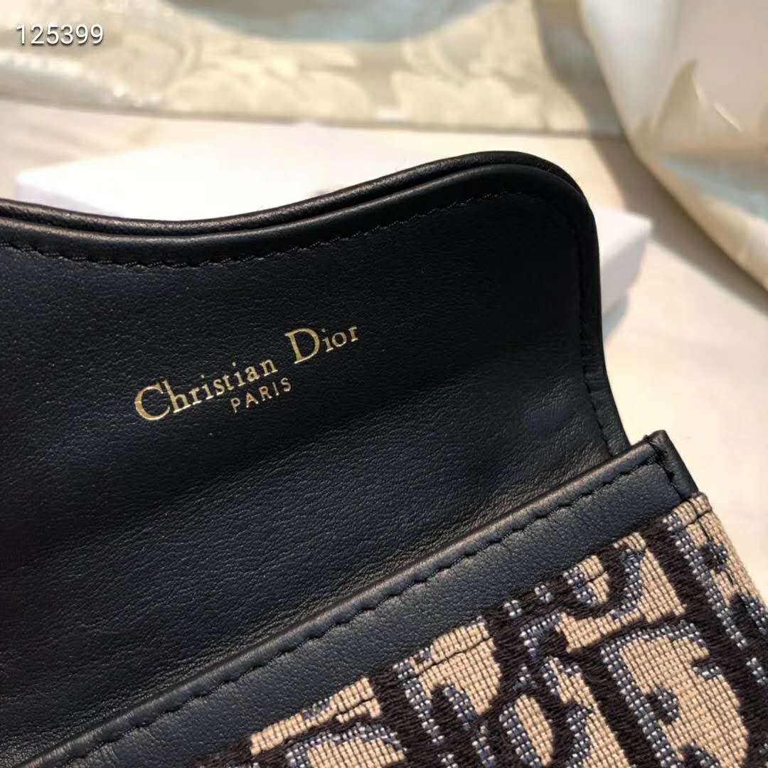 Dior Unisex Saddle Flap Card Holder Blue Dior Oblique Jacquard