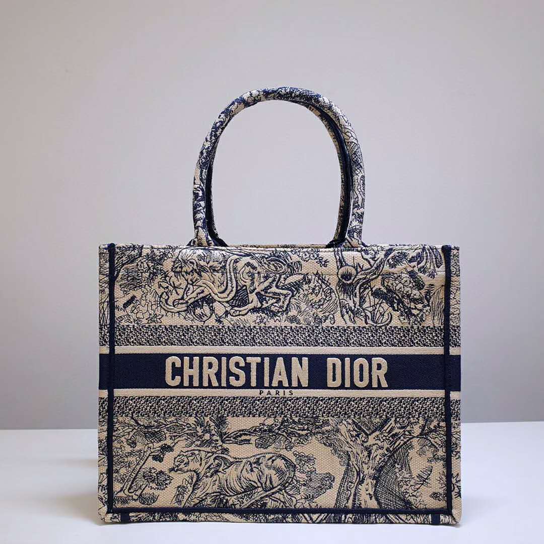 Dior Unisex Small Dior Book Tote Blue Toile De Jouy Embroidery