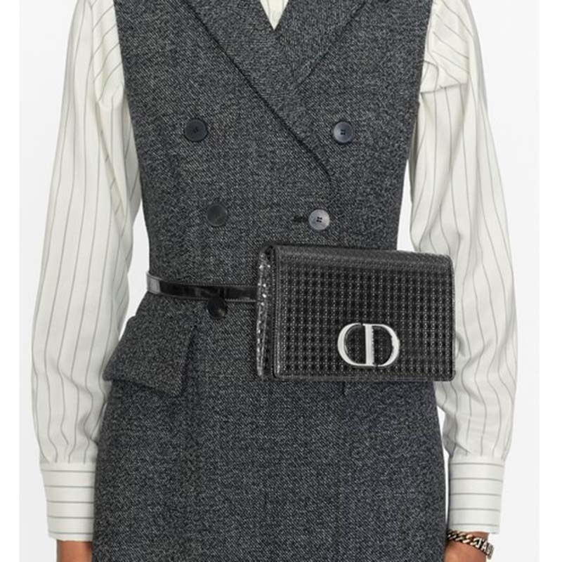 Dior Women 30 Montaigne 2-in-1 Pouch Metallic Black Microcannage Calfskin