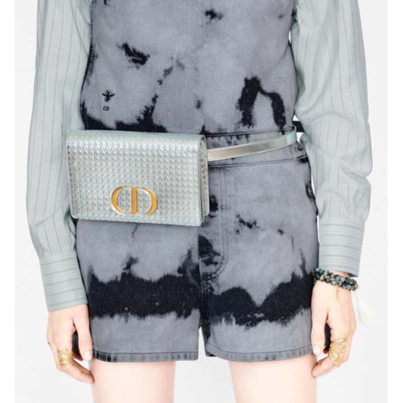 Dior Women 30 Montaigne 2-in-1 Pouch Metallic Stardust Gray Microcannage Calfskin