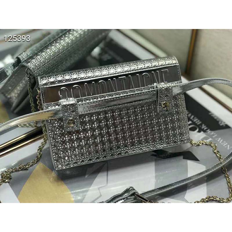 Dior Women 30 Montaigne 2-in-1 Pouch Metallic Stardust Gray Microcannage Calfskin