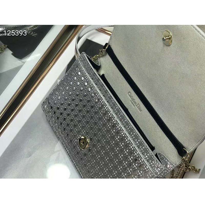 Dior Women 30 Montaigne 2-in-1 Pouch Metallic Stardust Gray Microcannage Calfskin