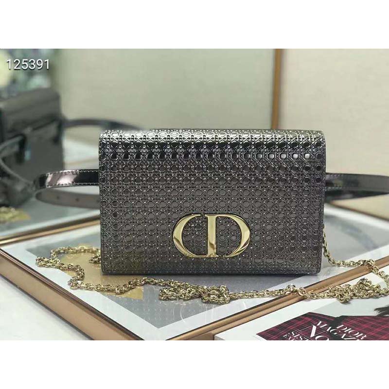 Dior Women 30 Montaigne 2-in-1 Pouch Metallic Stardust Gray Microcannage Calfskin