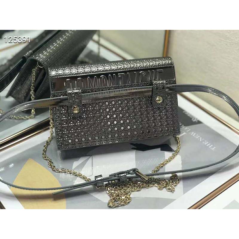 Dior Women 30 Montaigne 2-in-1 Pouch Metallic Stardust Gray Microcannage Calfskin