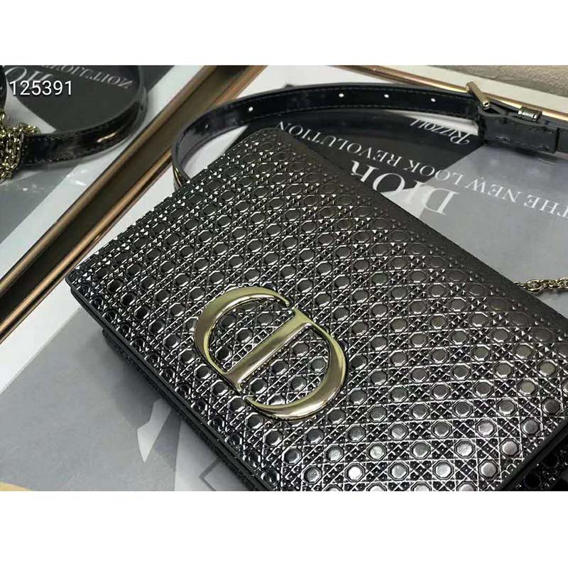 Dior Women 30 Montaigne 2-in-1 Pouch Metallic Stardust Gray Microcannage Calfskin