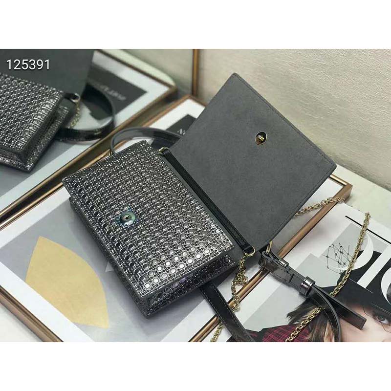 Dior Women 30 Montaigne 2-in-1 Pouch Metallic Stardust Gray Microcannage Calfskin