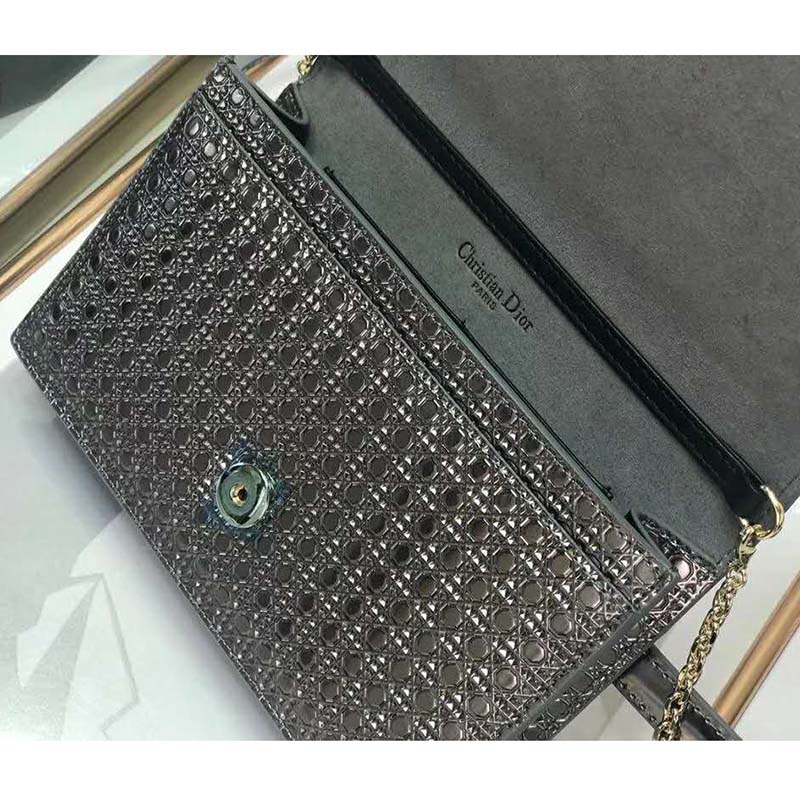 Dior Women 30 Montaigne 2-in-1 Pouch Metallic Stardust Gray Microcannage Calfskin