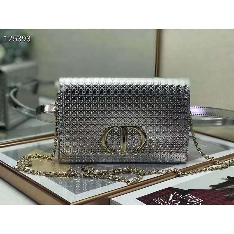 Dior Women 30 Montaigne 2-in-1 Pouch Metallic Stardust Gray Microcannage Calfskin