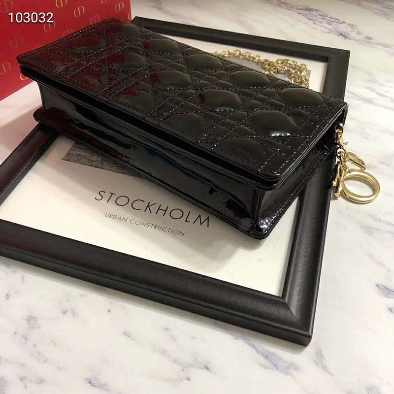 Dior Women Lady Dior Pouch Black Patent Cannage Calfskin ‘D.I.O.R.’