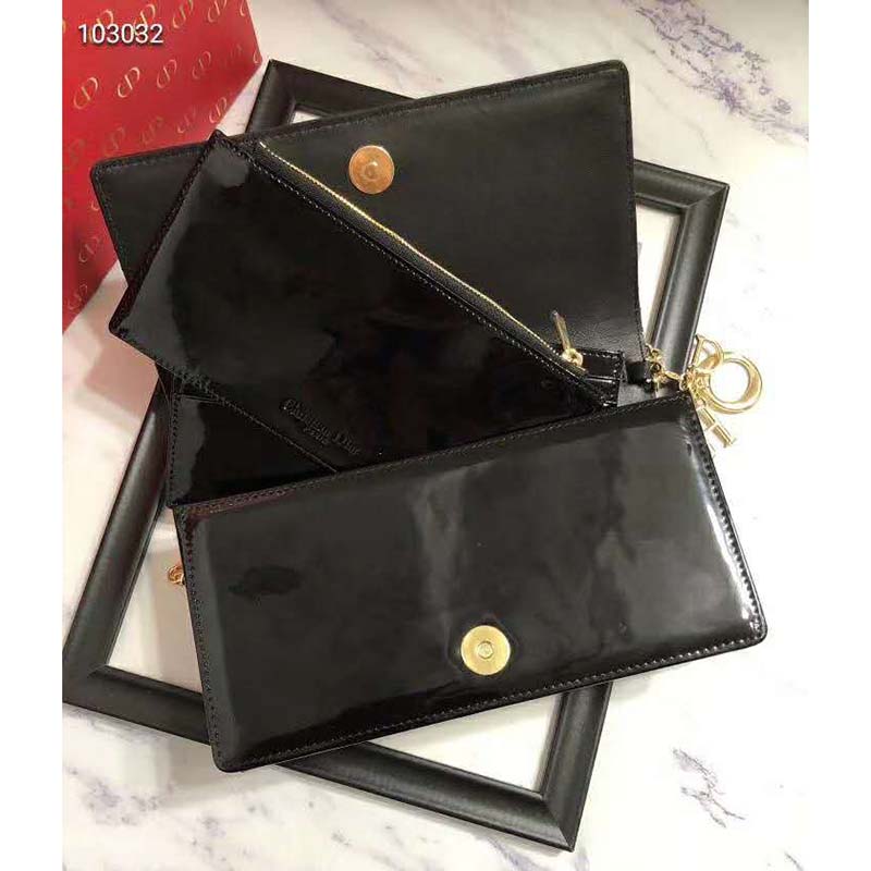 Dior Women Lady Dior Pouch Black Patent Cannage Calfskin ‘D.I.O.R.’