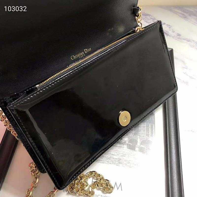 Dior Women Lady Dior Pouch Black Patent Cannage Calfskin ‘D.I.O.R.’