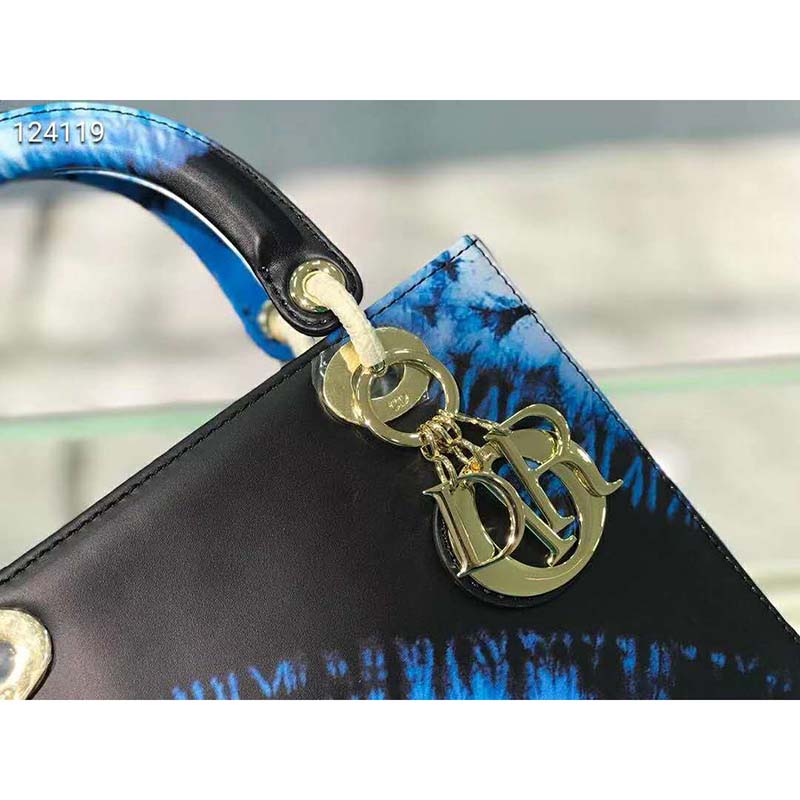 Dior Women Medium Lady Dior Bag Blue Multicolor Tie & Dior Printed Calfskin