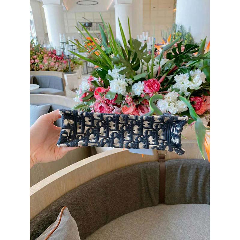 Dior Women Mini Dior Book Tote Blue Dior Oblique Embroidery