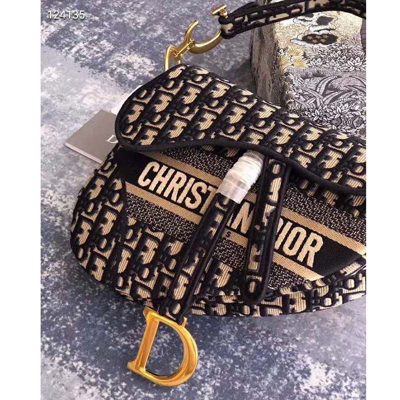 Dior Women Saddle Bag Blue Dior Oblique Embroidery ‘CD’ Structure