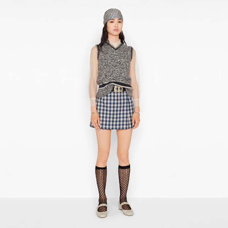 Dior Women V-Neck Sleeveless Sweater Blue Gray Cashmere Wool