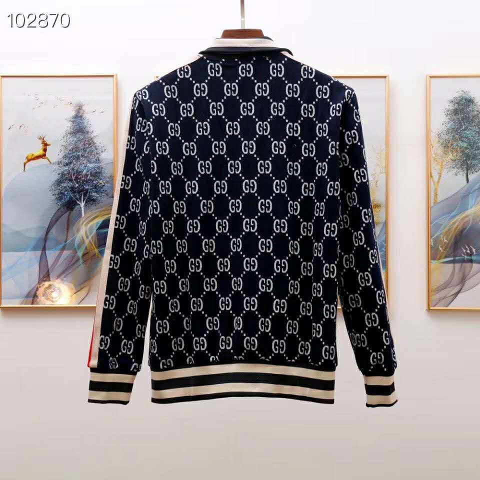 Gucci Men GG Jacquard Cotton Jacket Blue Ivory GG Jacquard Jersey
