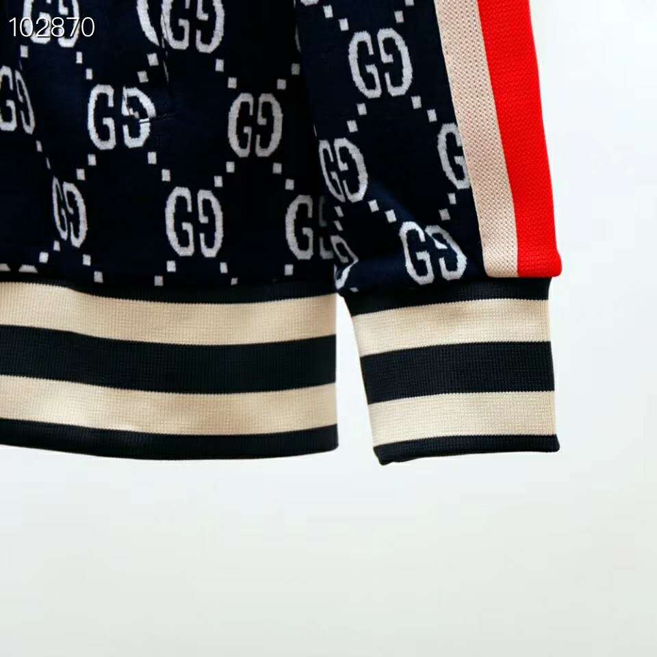 Gucci Men GG Jacquard Cotton Jacket Blue Ivory GG Jacquard Jersey