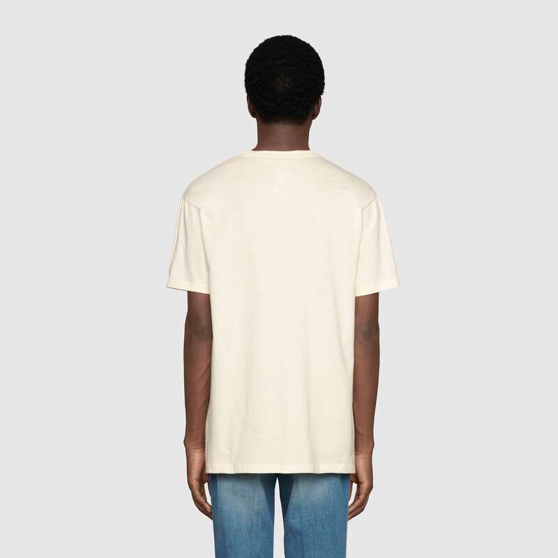 Gucci Men Gucci Boutique Print T-Shirt Off-White Cotton Jersey
