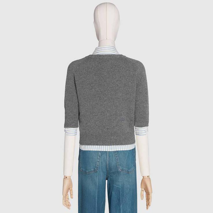 Gucci Women Cashmere Top with Horsebit Crewneck Gold-Toned Metal