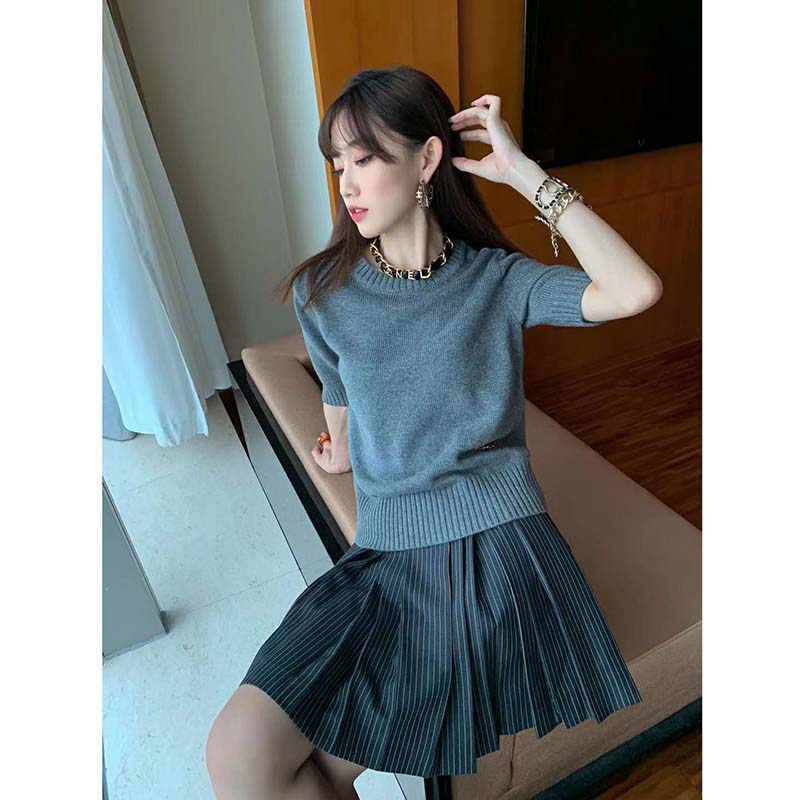 Gucci Women Cashmere Top with Horsebit Crewneck Gold-Toned Metal