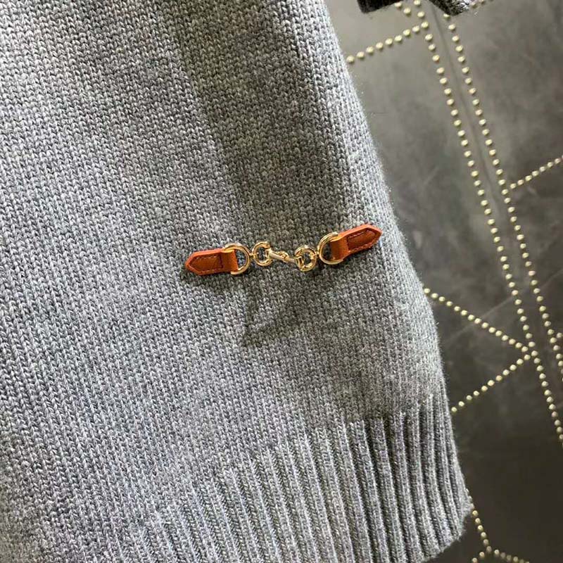 Gucci Women Cashmere Top with Horsebit Crewneck Gold-Toned Metal