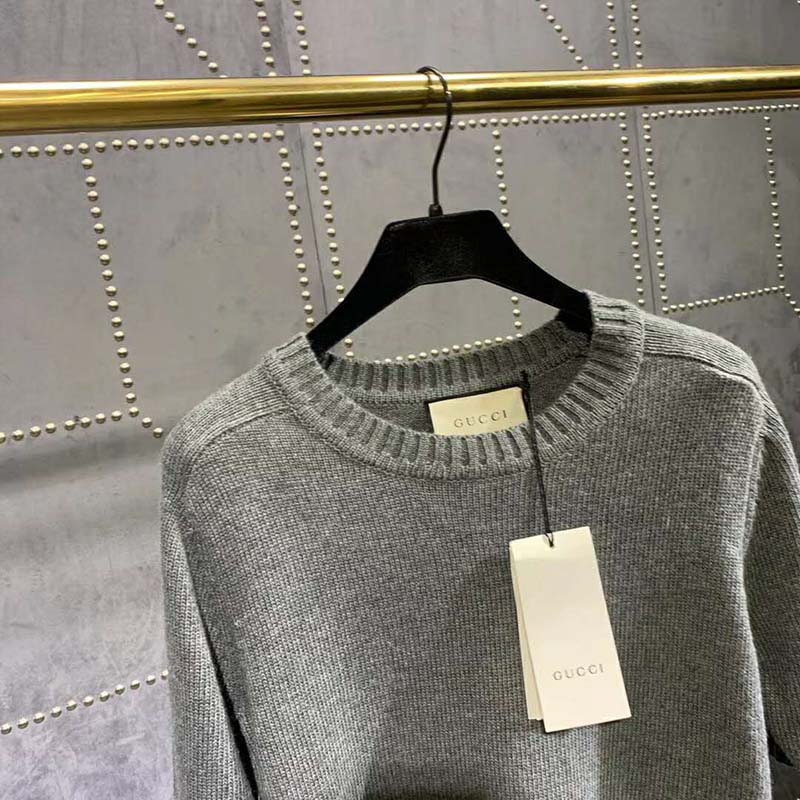 Gucci Women Cashmere Top with Horsebit Crewneck Gold-Toned Metal