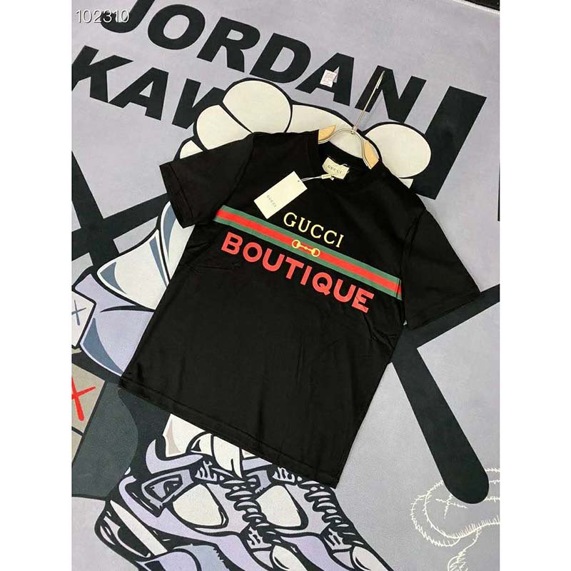 Gucci Women Gucci Boutique Print Oversize T-Shirt Black Cotton Jersey